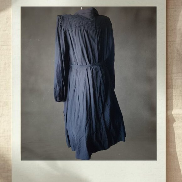 Nine West Button Front Black Midi Dress XXL Belted - Picture 2 of 6